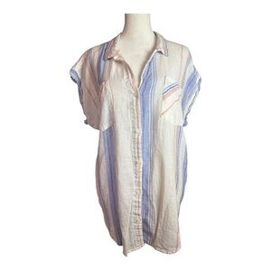 Thread + Supply Coastal Striped Linen Blend Button Up Top XL Sustainable